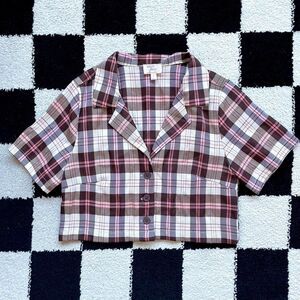 Dizzy Lizzy Brown Plaid Button Down Crop Top